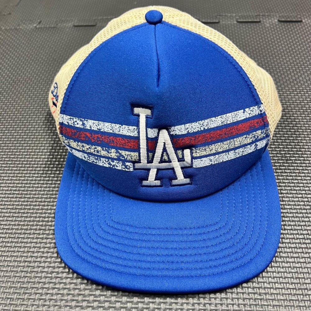 Los Angeles Dodgers Blue & Beige Mesh Trucker Hat Cooperstown Collection Fanatic